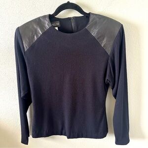 VTG 80s Moonglow Leather Shoulder Patch Knit Top Black Sz L USA Made